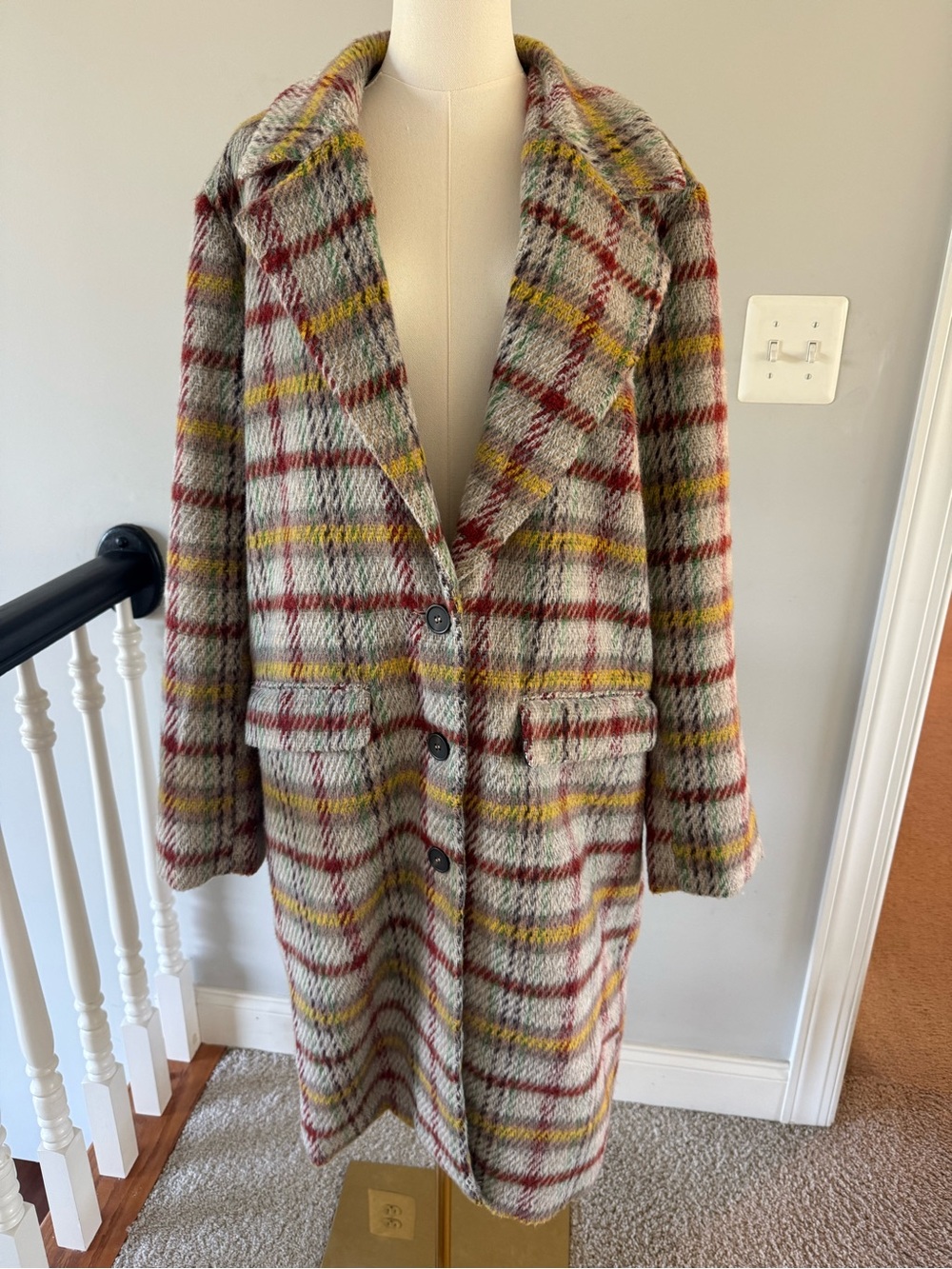 Apparis Coat in Rainbow Plaid